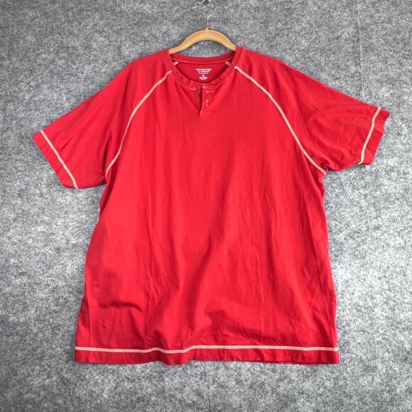 2 Roundtree & Yorke Mens XL Red & Orange Short Sleeve Cotton Sleepwear Henley - Picture 9 of 14